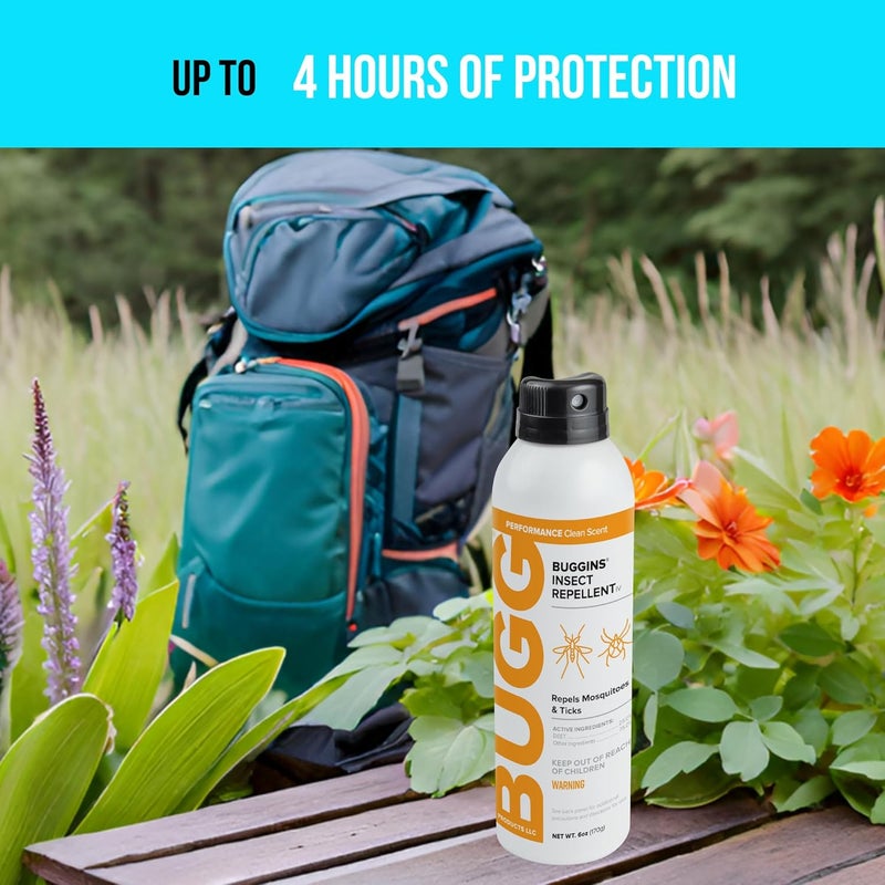 Buggins IV Performance - Insect Repellent - Mosquitoes, Gnats, Ticks, and Biting Flies, 25% DEET, Powdery Scent - 6 oz Continuous Spray Can - Image 4