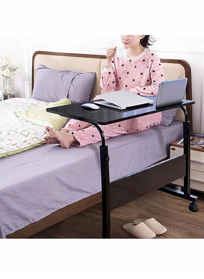 MAAS - Bedside Table Height Adjustable Computer Laptop Table Side Folding Over Bed Versatile Home Office With Wheels Color Black 80X40X90 CM - Image 1