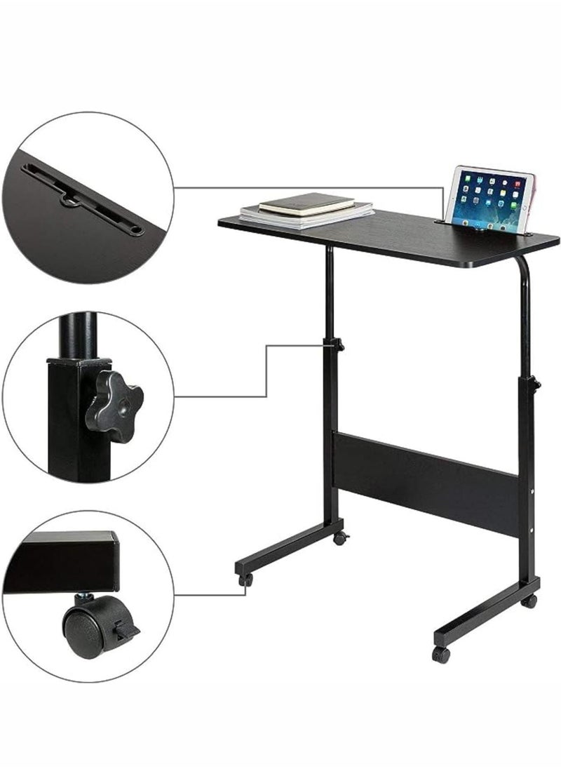 MAAS - Bedside Table Height Adjustable Computer Laptop Table Side Folding Over Bed Versatile Home Office With Wheels Color Black 80X40X90 CM - Image 1