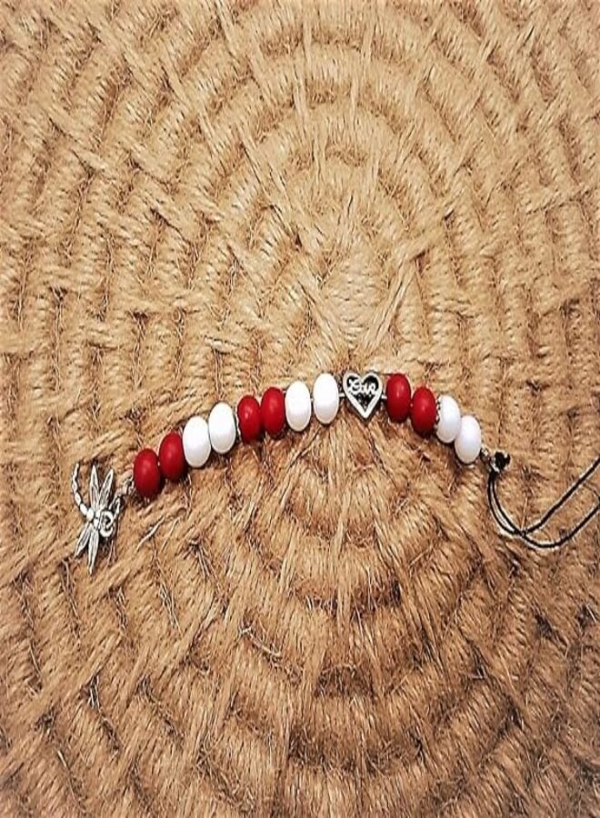 tag Car rearview mirror pendant is red*white beads with heart shape and silver flower