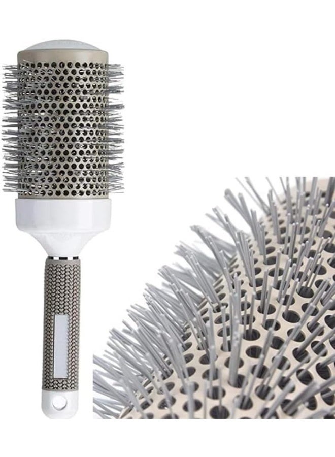 Professional 65mm Round Thermal Styling Brush – Extra Large Ceramic Barrel Blow Dryer Hairbrush – Anti-Frizz Volumizing Brush for Thick & Long Hair – Silver and White - Image 1