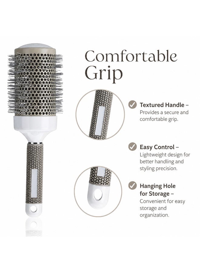 65mm Round Blow-Dry Hair Brush with Vented Barrel, Rounded-Tip Bristles and Textured Handle, White and Silver-Tone, 1 Piece - Image 5