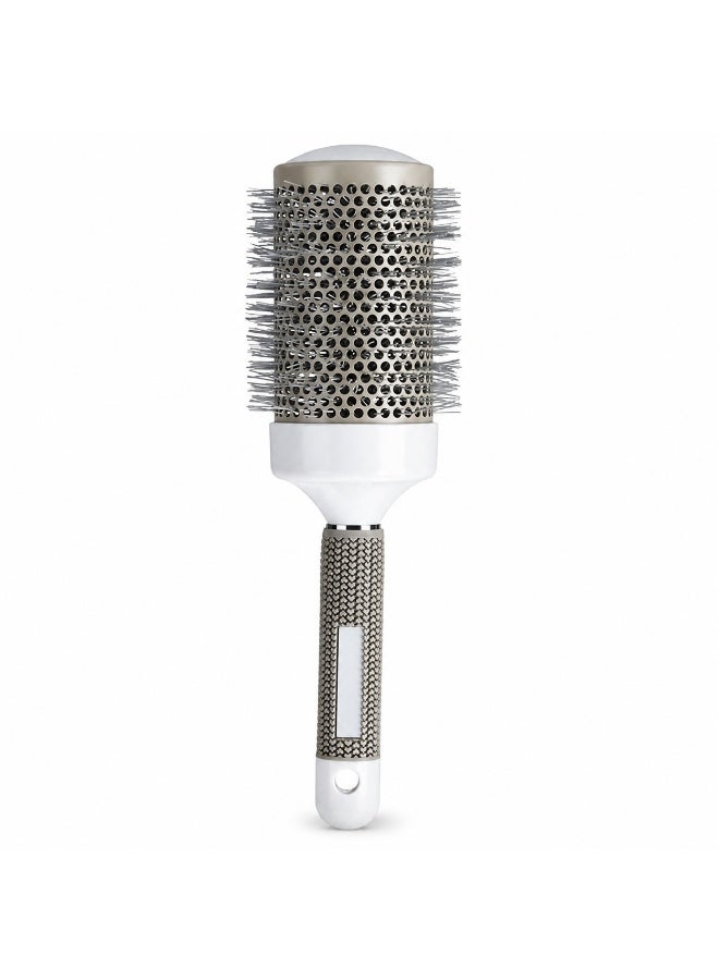 65mm Round Blow-Dry Hair Brush with Vented Barrel, Rounded-Tip Bristles and Textured Handle, White and Silver-Tone, 1 Piece - Image 1