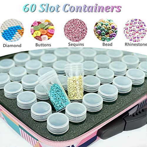 Amedoo Diamond Painting Storage Containers, 60 Slots Diamond Painting Accessories, Big Capacity 5D Diamond Painting Kits DIY Art Craft Jewelry Beads Rhinestones Organizer (60 Slots, Geometric) - Image 3