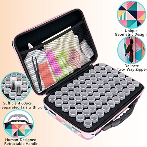 Amedoo Diamond Painting Storage Containers, 60 Slots Diamond Painting Accessories, Big Capacity 5D Diamond Painting Kits DIY Art Craft Jewelry Beads Rhinestones Organizer (60 Slots, Geometric) - Image 2