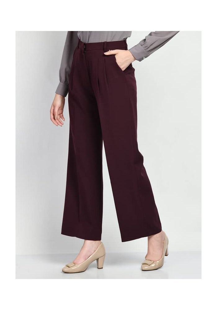 Exude Burgundy Wide Leg Trousers for Women - Image 2