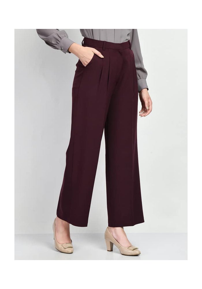 Exude Burgundy Wide Leg Trousers for Women - Image 3