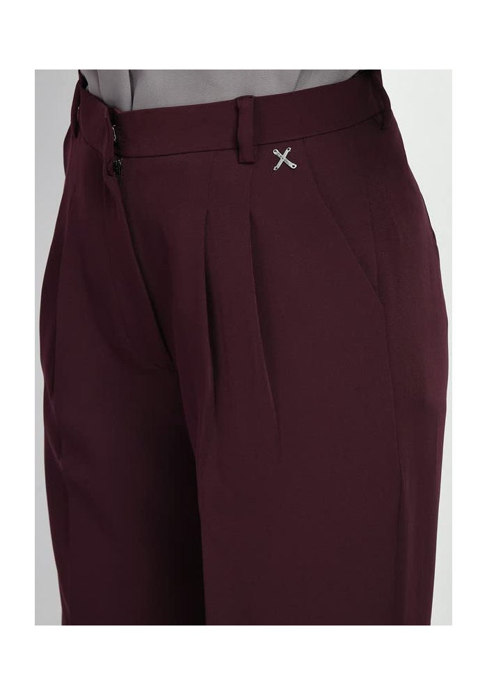 Exude Burgundy Wide Leg Trousers for Women - Image 5