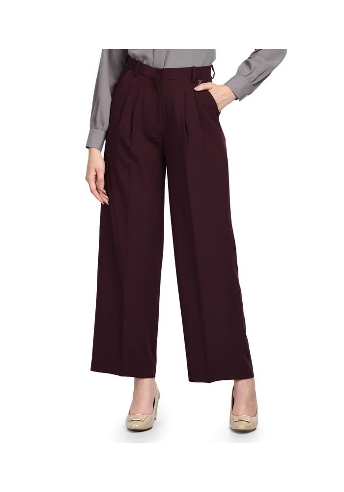 Exude Burgundy Wide Leg Trousers for Women - Image 1