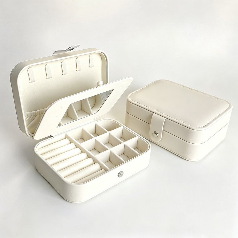 Travel-Friendly PU Leather Jewelry Box - Compact, Dustproof, Scratch-Resistant Organizer for Rings, Earrings, and Lipstick