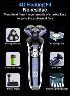 DOSCHER Electric Razor for Men, 4 in 1 Rotary Men Shaver Beard Trimmer, Electric Shaver Waterproof USB Fast Charging, Cordless Beard, Nose, Hair Trimmer, Men Electric Razor Best Gift for Dad, Boyfriend  - Image 3