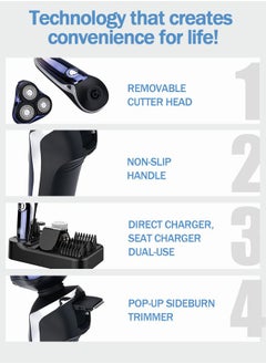 DOSCHER Electric Razor for Men, 4 in 1 Rotary Men Shaver Beard Trimmer, Electric Shaver Waterproof USB Fast Charging, Cordless Beard, Nose, Hair Trimmer, Men Electric Razor Best Gift for Dad, Boyfriend  - Image 4