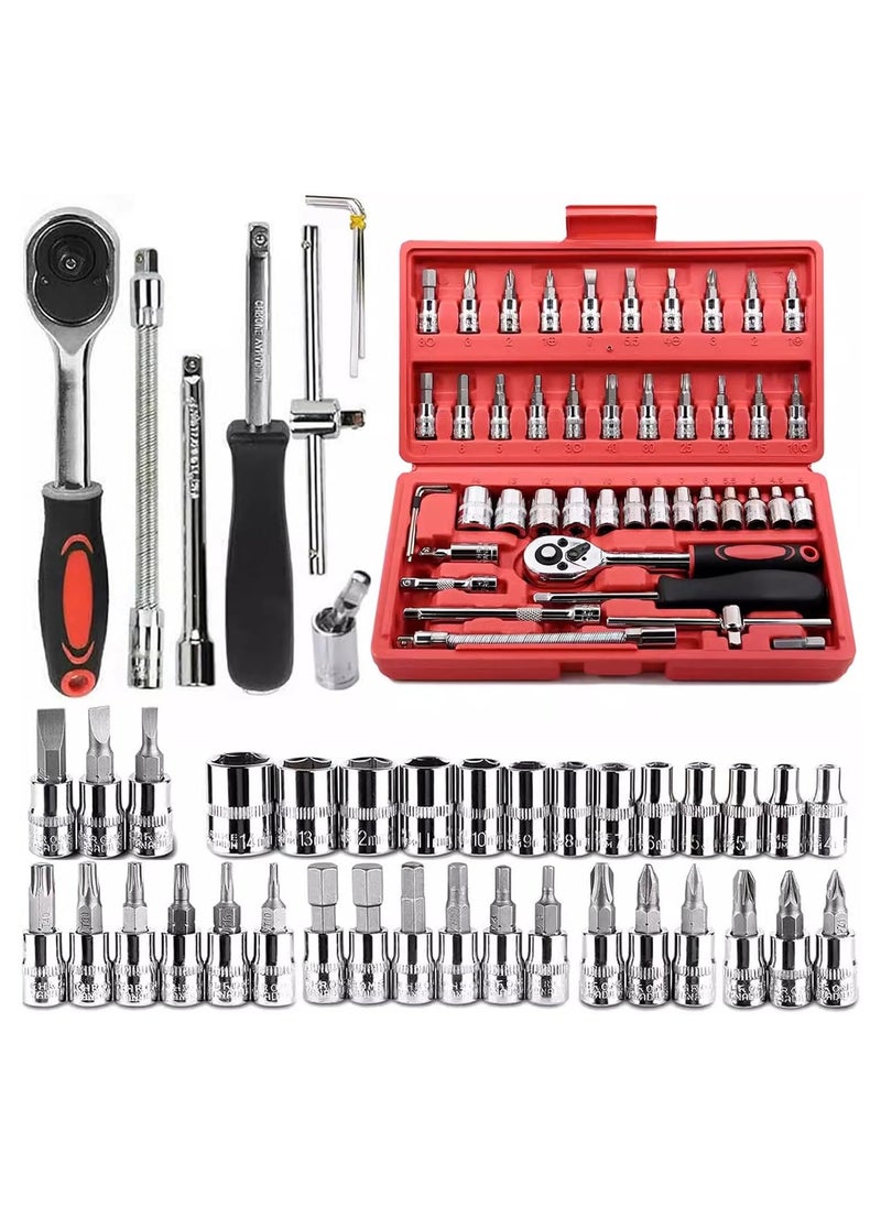 PTTIMFFM 46PCS Auto Mechanics Tool Set (Red) 