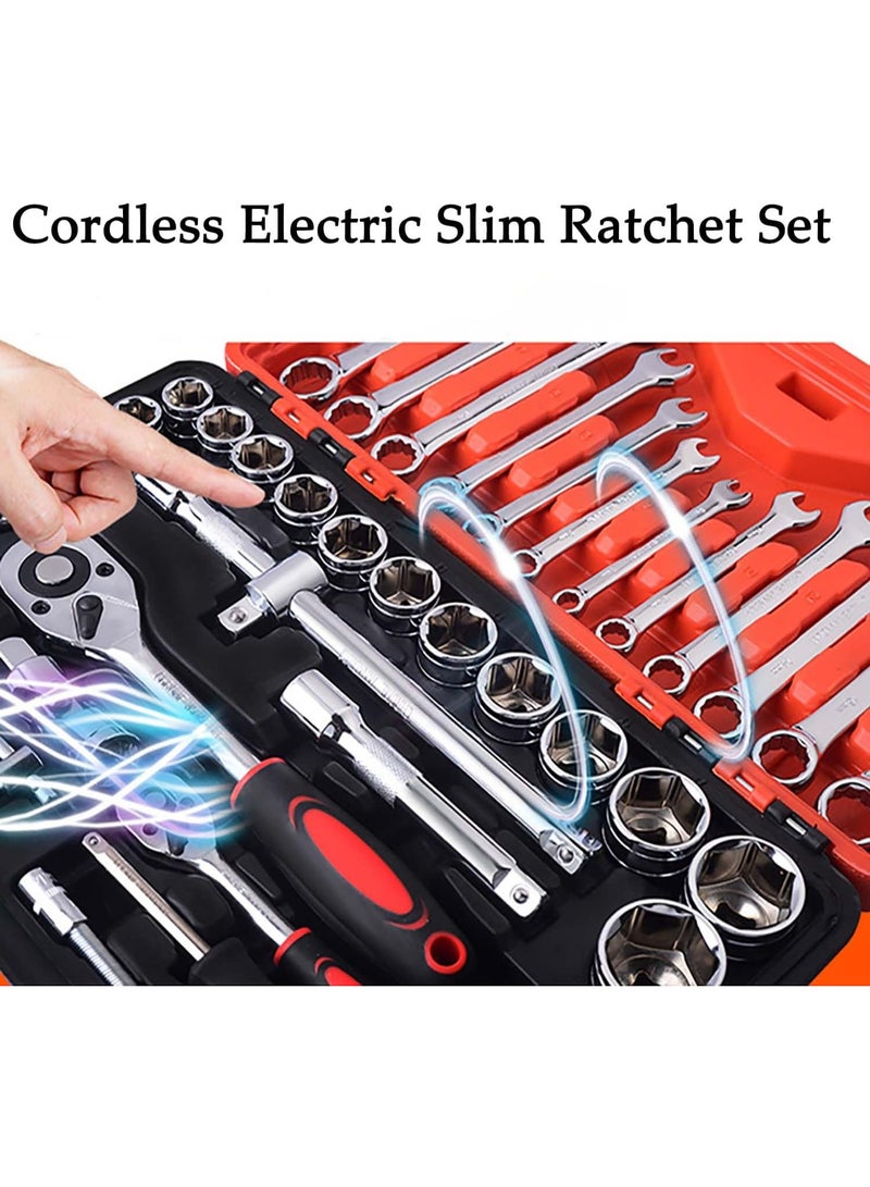 بتيمفم مجموعة مفاتيح ربط سقاطة 46 قطعة مقاس 1/4 بوصة مع مقابس وملحقات مترية، مثالية للسيارات والدراجات وإصلاحات الدراجات النارية والاستخدام المنزلي، تتضمن حقيبة تخزين (أحمر) - Image 5