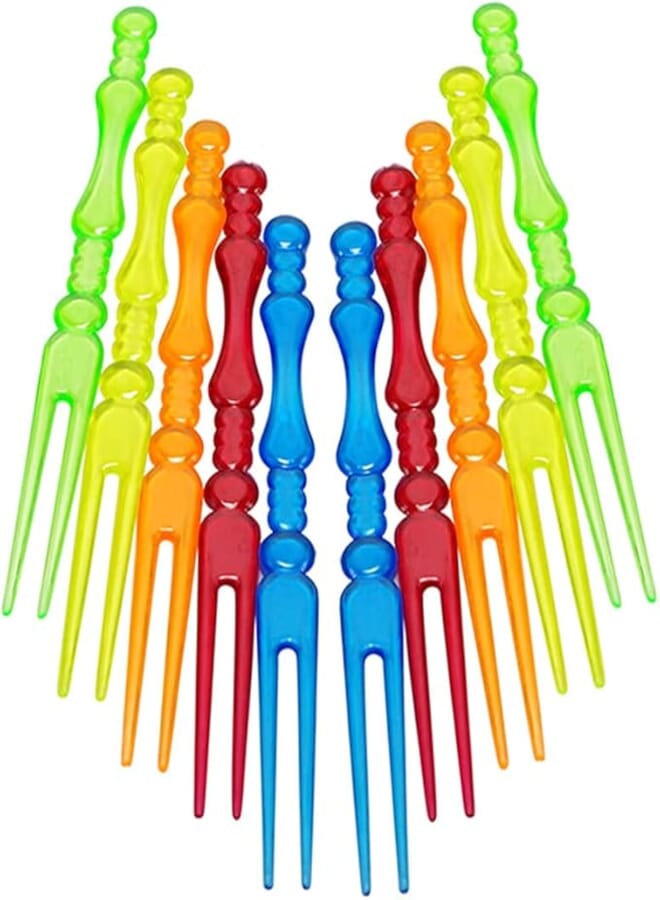 TOPWEL 400PCS 4Inch Multicolor Disposable Plastic Cocktail Picks Fruit Forks Tasting Appetizer Forks Cake Forks Mini Dessert Forks Plate Forks Food Forks for Cake Sticks Party Favor Supplies