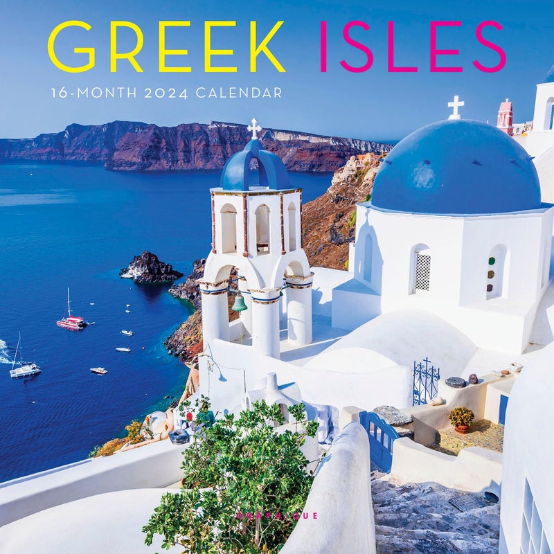 Graphique 2024 Greek Isles Mini Wall Calendar | 7â€ x 7â€ | Thick Paper | Home & Office Organizer | Large Monthly Grid | 3 Languages & Marked Holidays | 4 Month Preview Page for 2025 - Image 1
