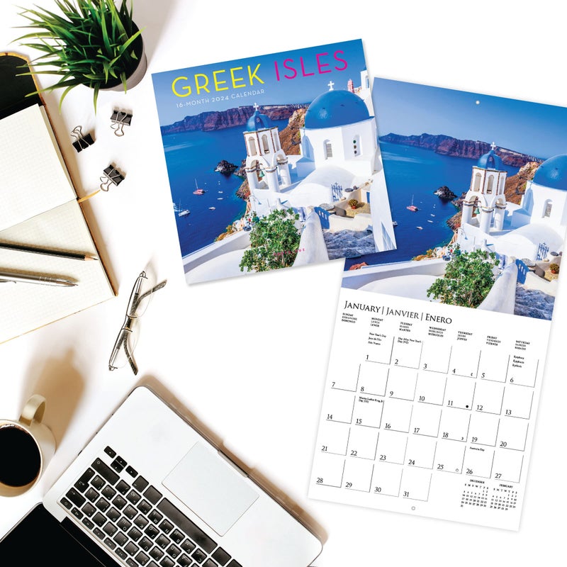 Graphique 2024 Greek Isles Mini Wall Calendar | 7â€ x 7â€ | Thick Paper | Home & Office Organizer | Large Monthly Grid | 3 Languages & Marked Holidays | 4 Month Preview Page for 2025 - Image 2