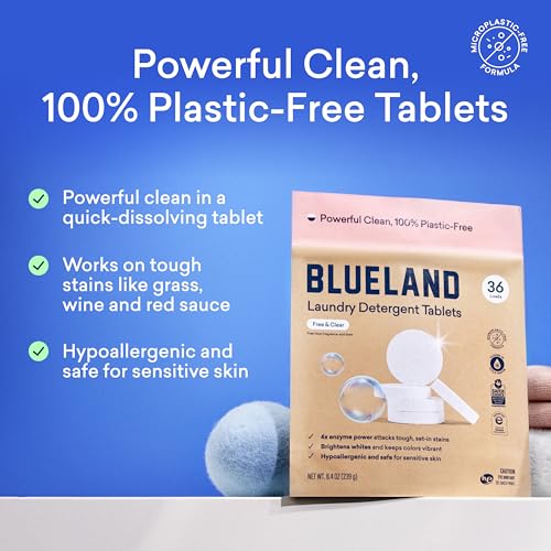 BLUELAND Laundry Essentials Kit, Fragrance Free & Clear - Plastic-Free Laundry Detergent Tablets, Oxi Booster, and Reuseable Natural Wool Dryer Balls - Image 2