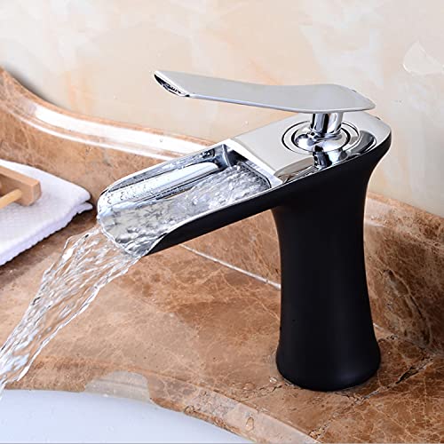 InArt Brass Single Lever Basin Mixer Taps Waterfall Tap (Black Silver) - Image 1
