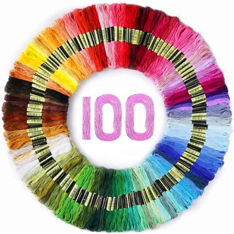 Maxee Embroidery Thread Floss, 100 Colors Skeins Rainbow Cross Stitch Thread, 8m Friendship Bracelet String Kit Craft Floss, Needlepoint Cotton Yarn - Image 1