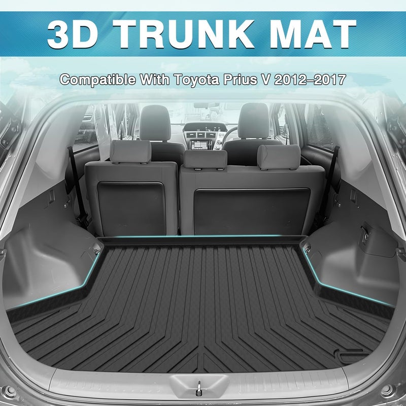 Mixsuper Custom Fit Cargo Liner for 2012-2017 Toyota Prius V, All Weather Rear Cargo Mat Trunk Liners Tray Black - Image 2