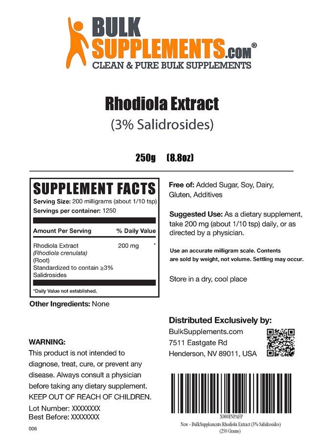 BULKSUPPLEMENTS.COM Rhodiola Extract Powder Rhodiola Supplement For Brain Health And Energy Boost Rhodiola Crenulata Herb Vegan & Gluten Free 3% Salidrosides 200Mg Per Serving 250G - Image 3