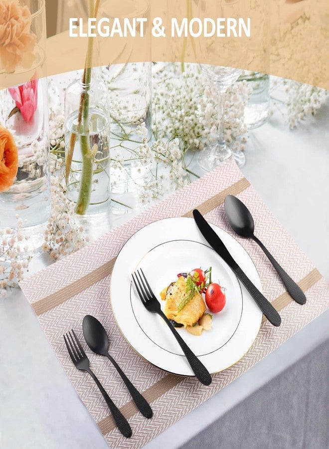 Eletree Stainless Steel Flatware Set | Hammered Handle Cutlery with Salad Forks Dinner Forks Tea Spoons Dinner Spoons and Knives | Dishwasher Safe Tableware for Home and Restaurant (10, Black) - Image 3