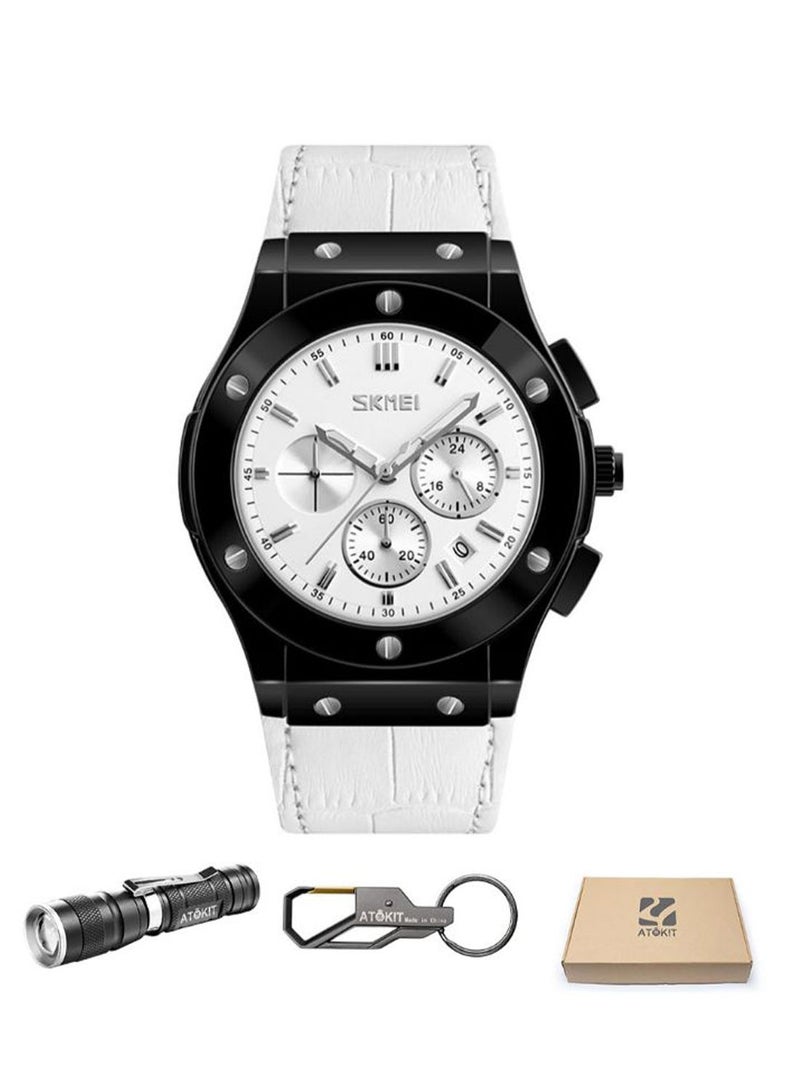 NIBEMINENT Men's Leather Analog Watch 9157 - 53 mm White - Image 2