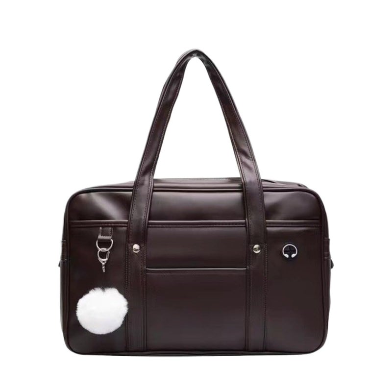 KeAiDMon Japanese JK Uniform Handbag Academic Handbag with Headphone Cable Hole Portable Leather Laptop Tote Messenger Bag (brown) - Image 1
