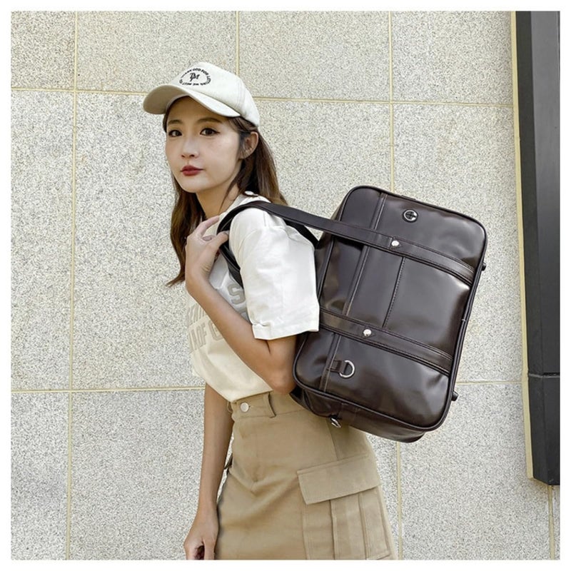 KeAiDMon Japanese JK Uniform Handbag Academic Handbag with Headphone Cable Hole Portable Leather Laptop Tote Messenger Bag (brown) - Image 4