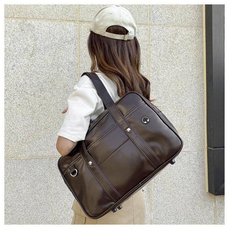 KeAiDMon Japanese JK Uniform Handbag Academic Handbag with Headphone Cable Hole Portable Leather Laptop Tote Messenger Bag (brown) - Image 2