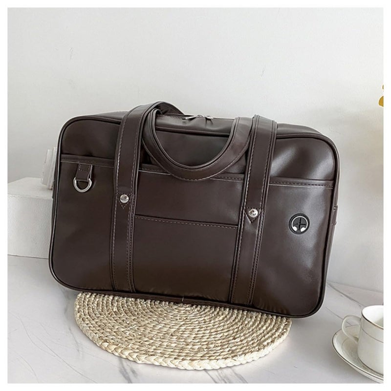 KeAiDMon Japanese JK Uniform Handbag Academic Handbag with Headphone Cable Hole Portable Leather Laptop Tote Messenger Bag (brown) - Image 5