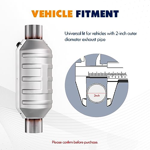 ASOPARTS 2" Universal Catalytic Converter, 2" Inlet/Outle Cat Converter with Heat Shield and O2 Port - Image 2