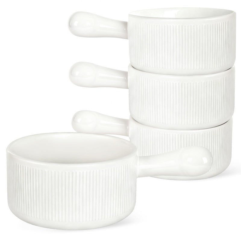 Vumdua French Onion Soup Bowls, 16 oz Ceramic Soup Bowls with Handles, Soup Crocks Oven Safe for Chili, Stew, Cereal, Microwave Dishwasher Safe, Set of 4, Wax White - Image 1
