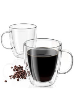 2-Piece Double Wall Glass Cup Set Clear With Handle 200ml