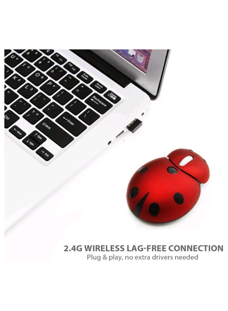 General Cute Wireless Mouse Ladybird Shape 2.4GHz Cordless Silent Mouse with USB Receiver Children Mice Gaming 3000 DPI Portable Mobile Optical Mouse for Notebook Laptop PC Desktop  - Image 2