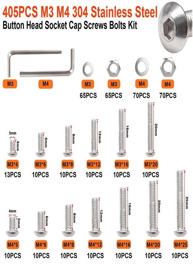 Taiss M3 M4 M3 M4 X 4Mm/5Mm/6Mm/8Mm/12Mm/16Mm/20Mm/25Mm 304 Metric Stainless Steel Bolts Assortment Button Head Screws Hex Head Bolts Screws With - Image 2