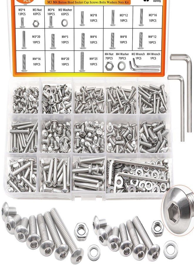 Taiss M3 M4 M3 M4 X 4Mm/5Mm/6Mm/8Mm/12Mm/16Mm/20Mm/25Mm 304 Metric Stainless Steel Bolts Assortment Button Head Screws Hex Head Bolts Screws With - Image 1