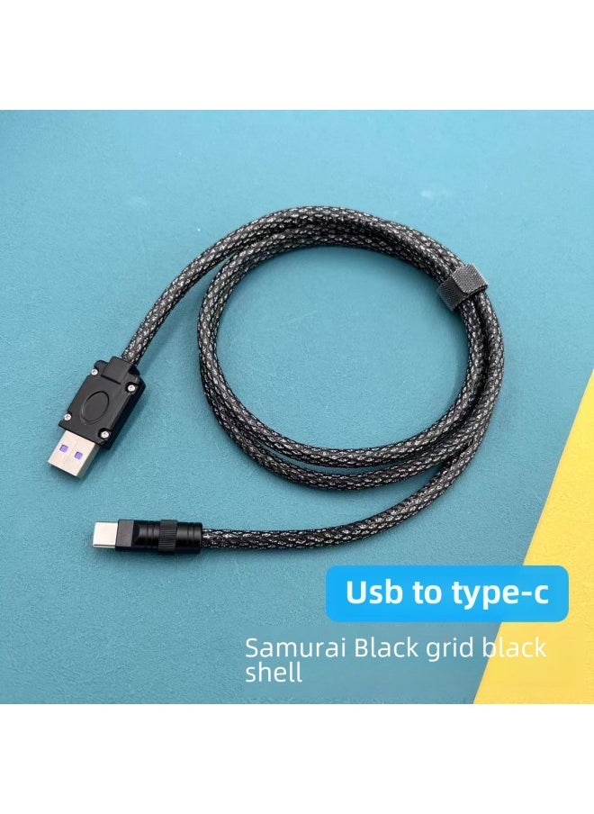 Generic - DIY Upgrade Leather Hand-stitched Data Cable 100W29WPD66W Fast Charging For Iphone 12W Data Cable-Color:1 M-Model:Samurai Black Grid Line Black Shell C- L National Line 29W Shell - Image 1