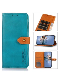 HuHa Case Cover For OPPO Find X7 Pro / Find X7 Ultra KHAZNEH Dual-color Cowhide Texture Flip Leather Phone Case Blue 