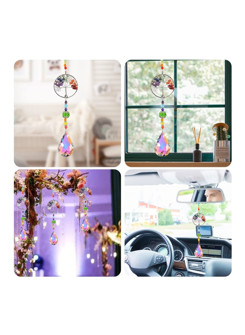 Excefore Chakra Healing Crystal Stone Sun Catchers for Windows, Tree of Life Tandem Natural Quartz Gemstone Pendant Rainbow Maker Suncatcher, Spiritual Gifts for Women  - Image 4