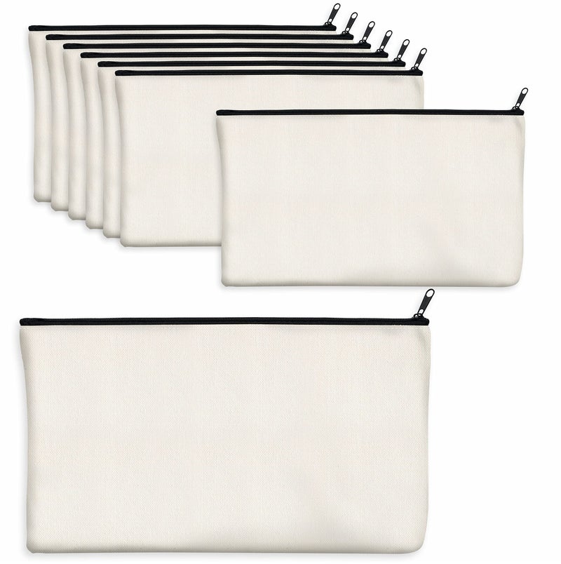 8 Pack Canvas Pencil Pouch DIY Craft Zipper Bags Blank Makeup Bags Multifunctional Pouches Pencil Case for Cosmetic Toiletry Stationary Beige 83 x 47