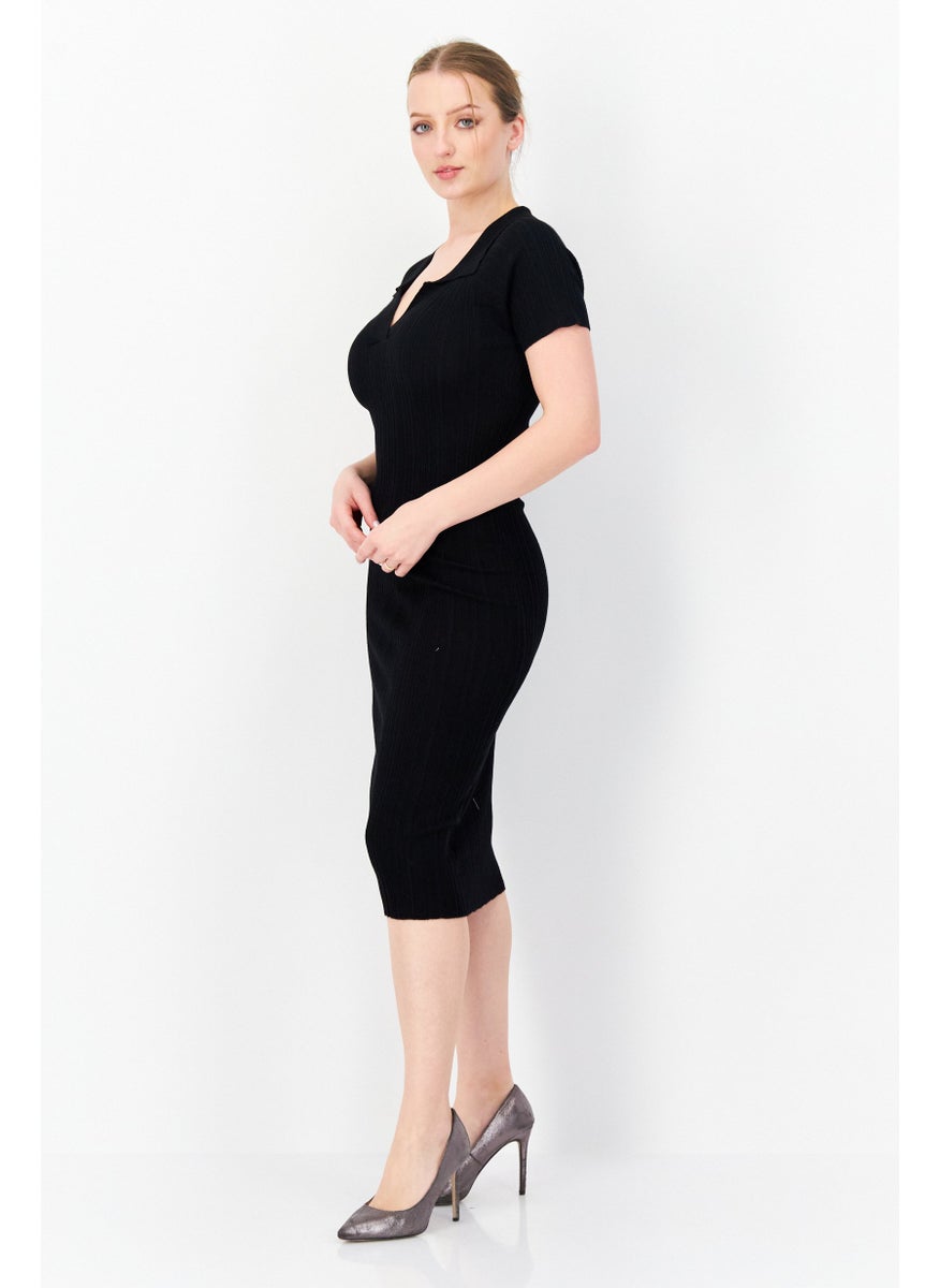 French Connection - Women Ribbed Bodycon Dress, Black - Image 1