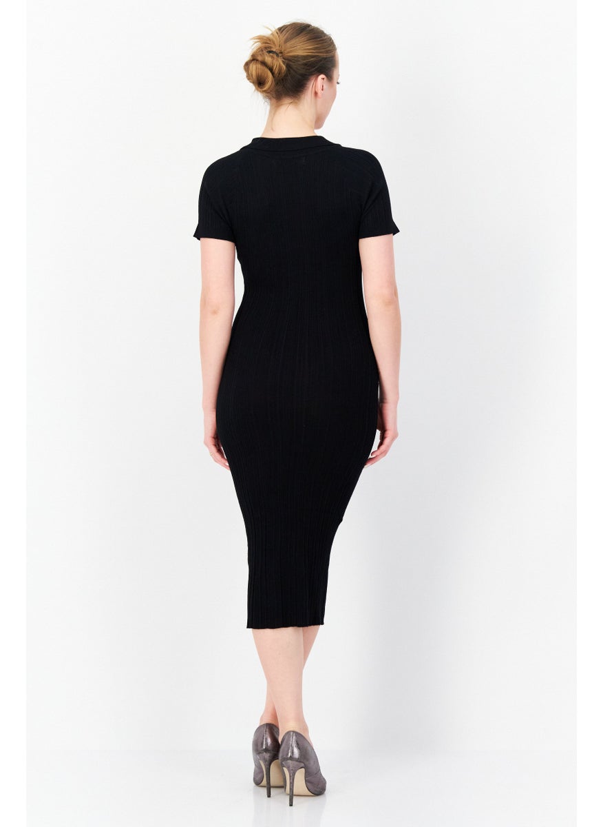 French Connection - Women Ribbed Bodycon Dress, Black - Image 1