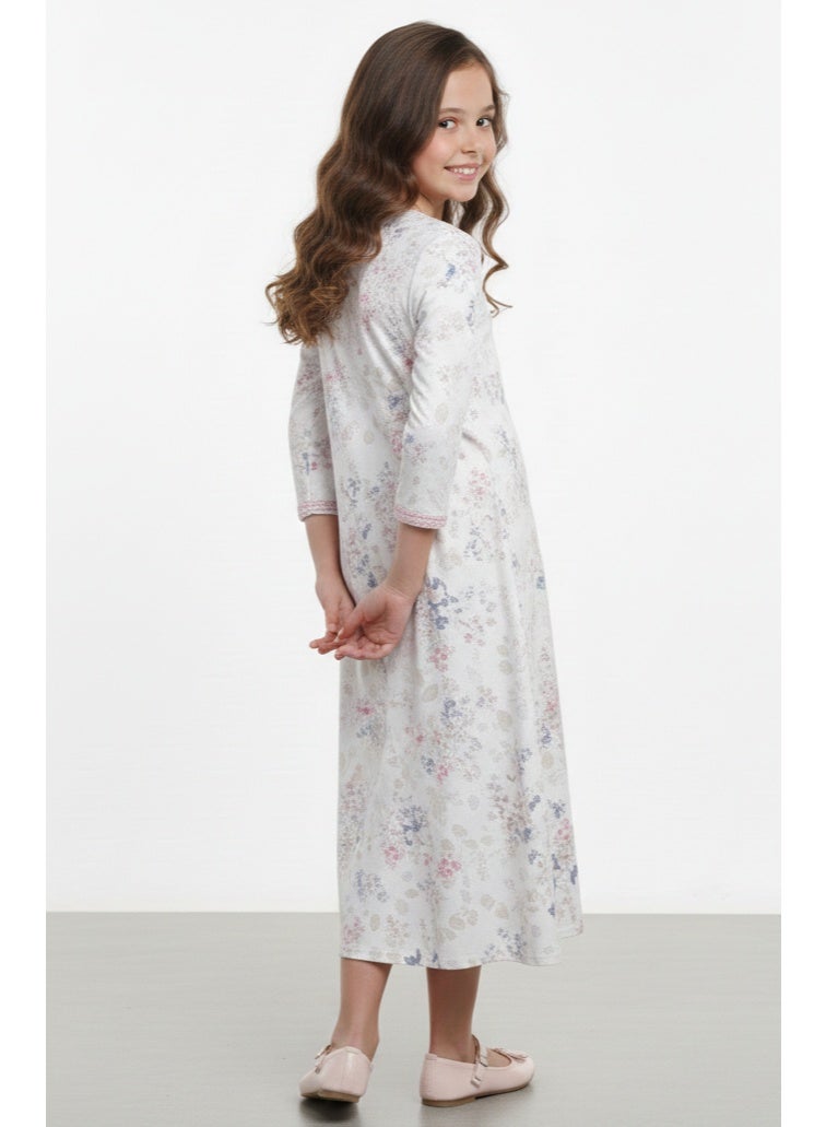 HANA & SARA Girls Arabic Viscose Blended Digital Print Jalabiya – Floral Comfort Fit Festive Wear Dress - Image 3
