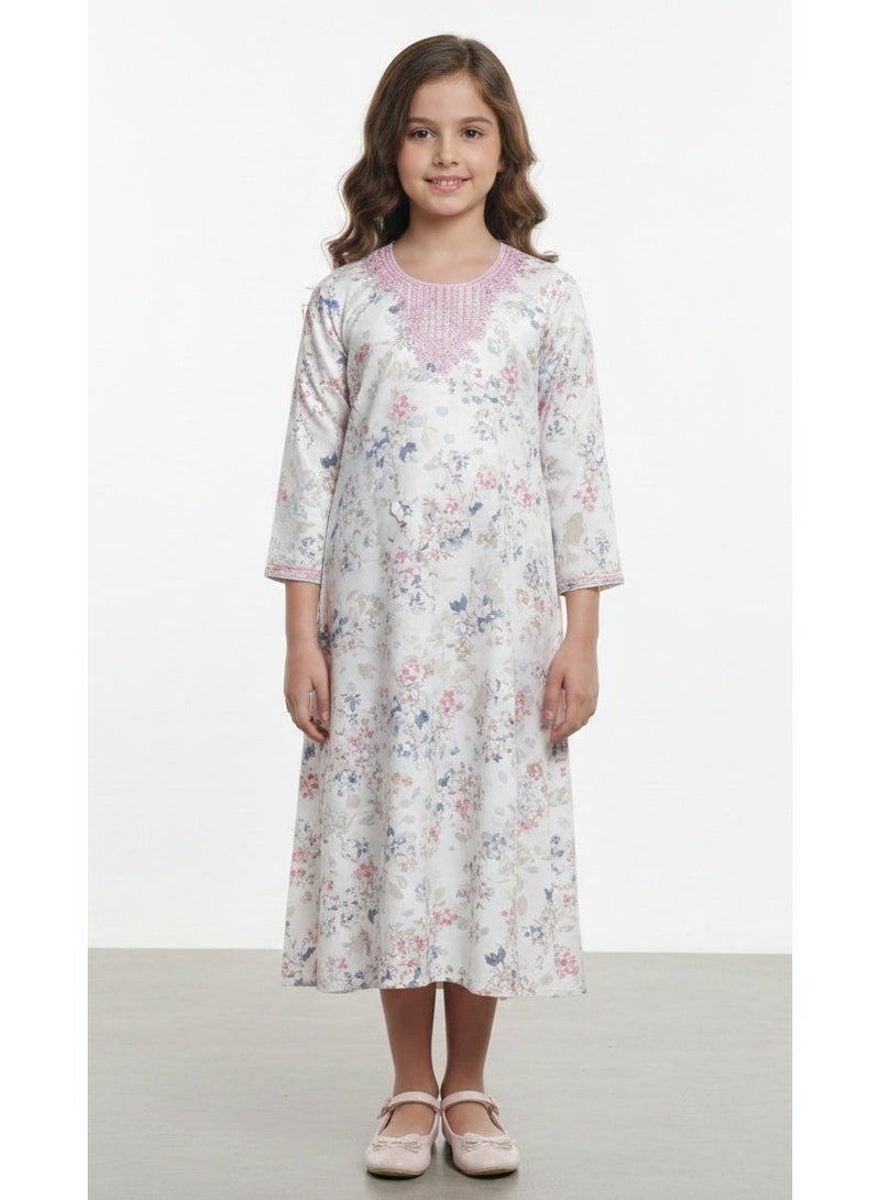 HANA & SARA Girls Arabic Viscose Blended Digital Print Jalabiya – Floral Comfort Fit Festive Wear Dress - Image 2