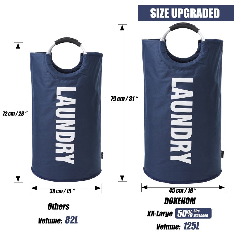 DOKEHOM 125L X-Large Collapsible Washing Laundry Basket Bag (7 Colors) for Bedroom, Fabric (Dark Blue, XL) - Image 3