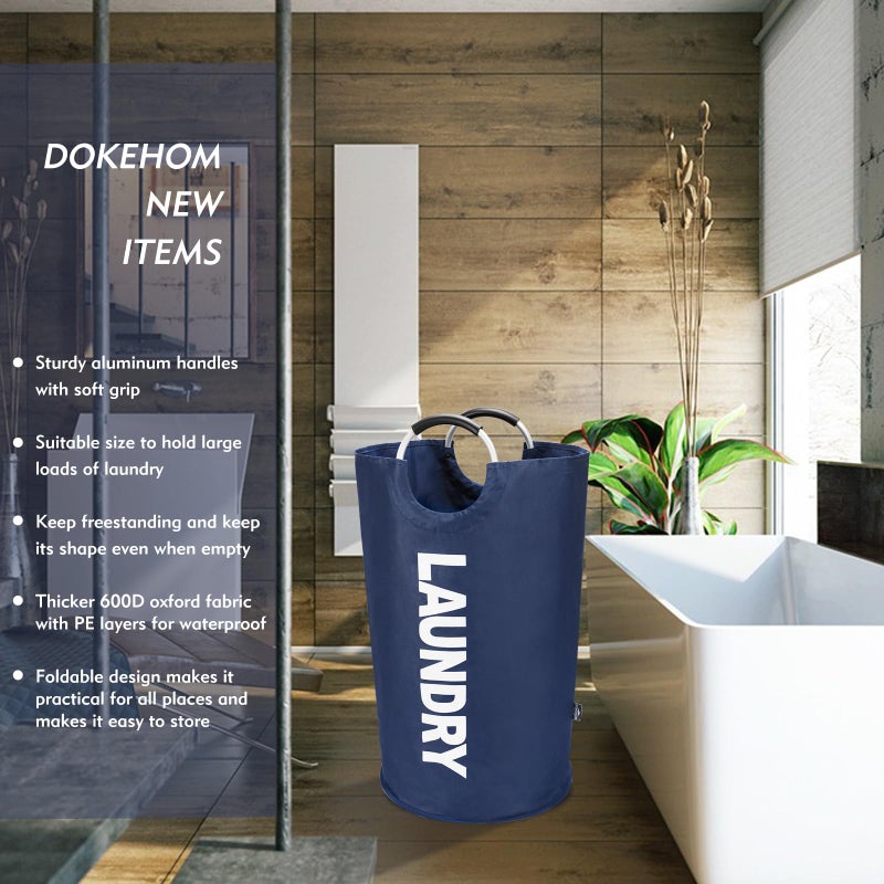 DOKEHOM 125L X-Large Collapsible Washing Laundry Basket Bag (7 Colors) for Bedroom, Fabric (Dark Blue, XL) - Image 2