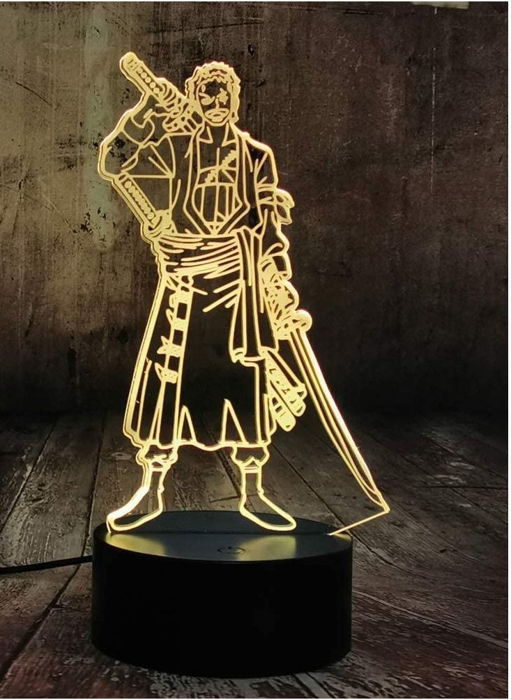 althiqahkey - Multicolour One Piece Roronoa Zoro 16 Colors Changing Table Action Figures Lamp Luffy USB LED Desk Light Japanese Anime Nightlight Cool Bedside Table Lamp Model Toys Year Gift - Image 1