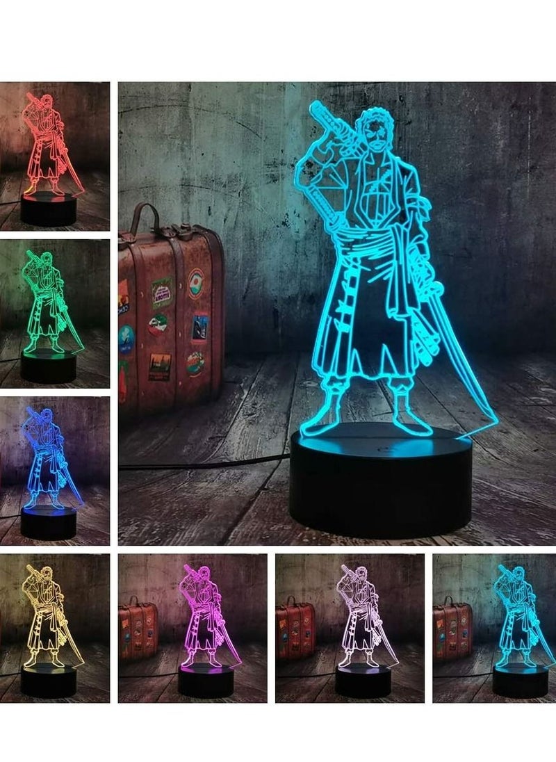 althiqahkey - Multicolour One Piece Roronoa Zoro 16 Colors Changing Table Action Figures Lamp Luffy USB LED Desk Light Japanese Anime Nightlight Cool Bedside Table Lamp Model Toys Year Gift - Image 1